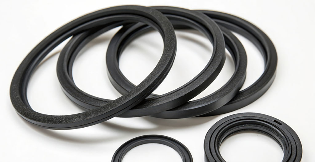 Comparaison entre un joint de hublot neuf et un joint usagé sur établi de réparateur