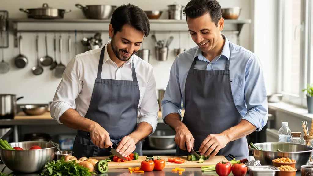 Collaborateurs participant à un atelier culinaire en équipe