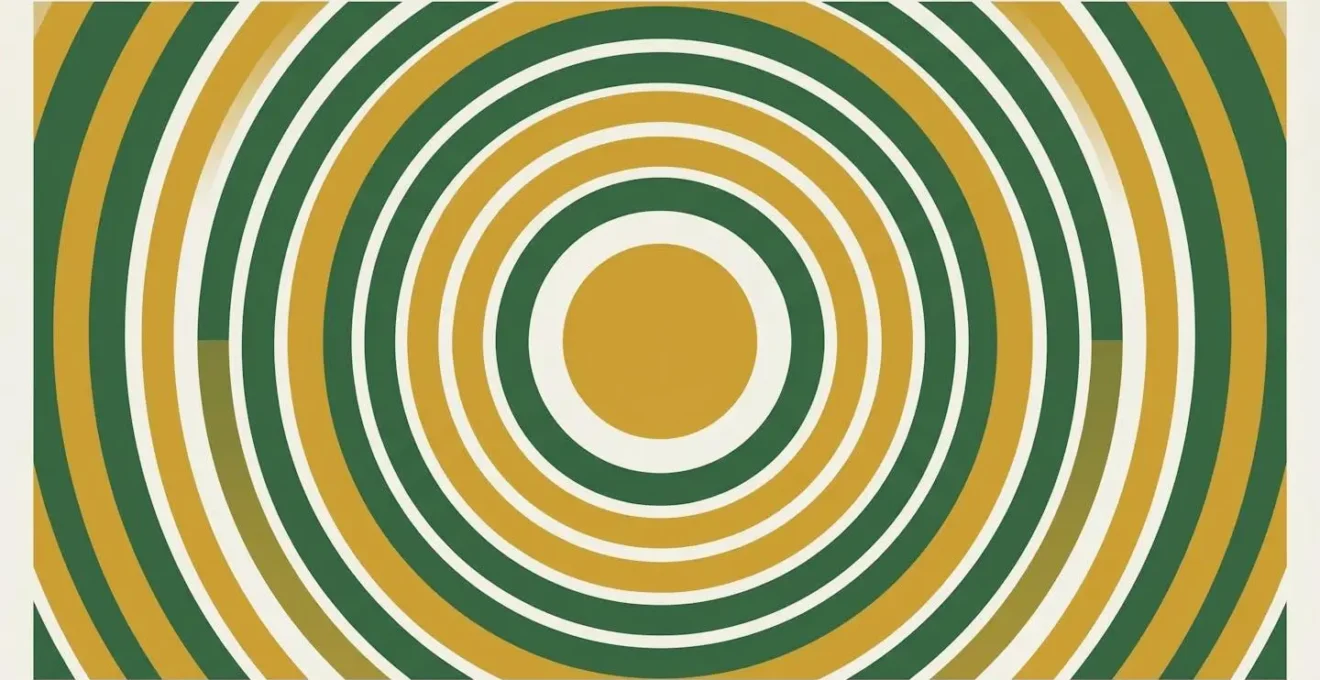 Composition abstraite de cercles concentriques dorés et verts, symbolisant la croissance des intérêts capitalisés.